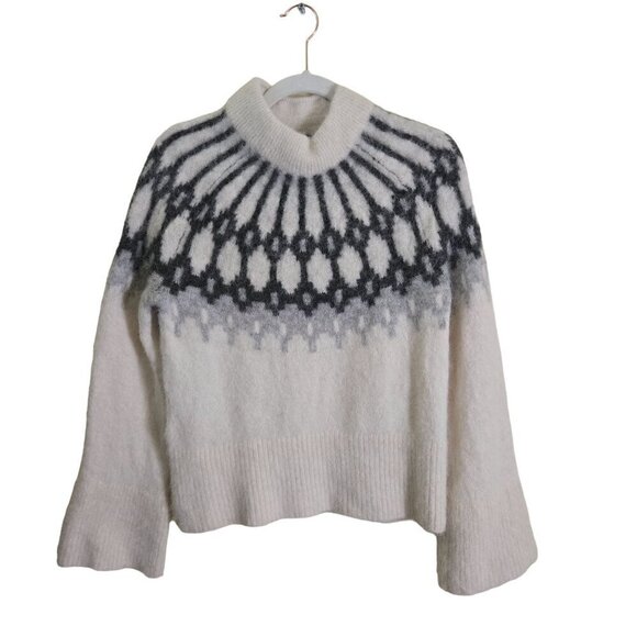 Banana Republic Fairisle Alpaca Blend Sweater S White & Black - Picture 2 of 8
